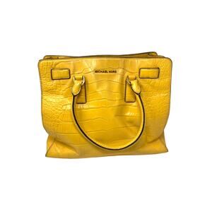 Michael Kors Dillon Croc Embossed Leather Satchel Crossbody Bag Yellow